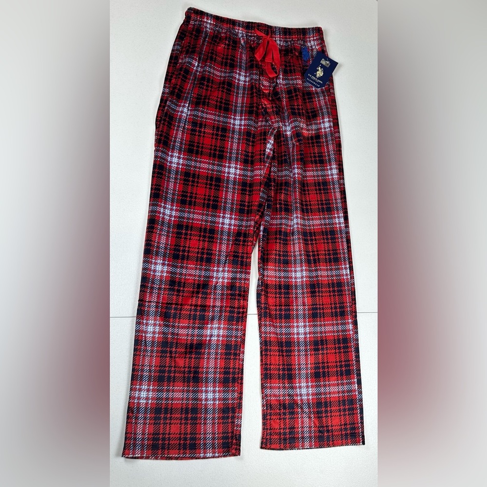 US Polo‎ Assn Sleep Pants Mens Size Small Red Plaid Fleece Lounge Pajama Bottoms